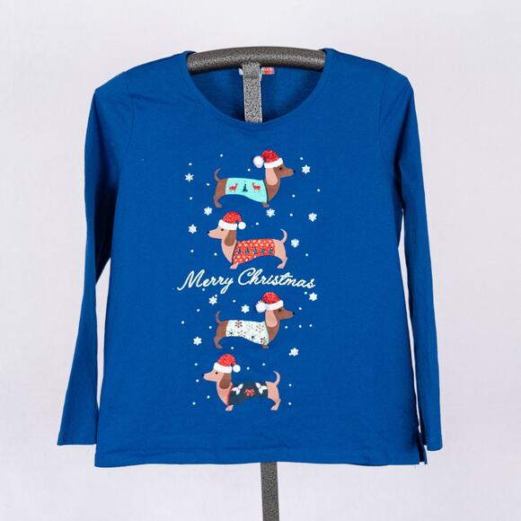 Merry Wear Tops - Glittery Dachshund Christmas Holiday Top Colorful PETITE LARGE Winter Dog Doxie